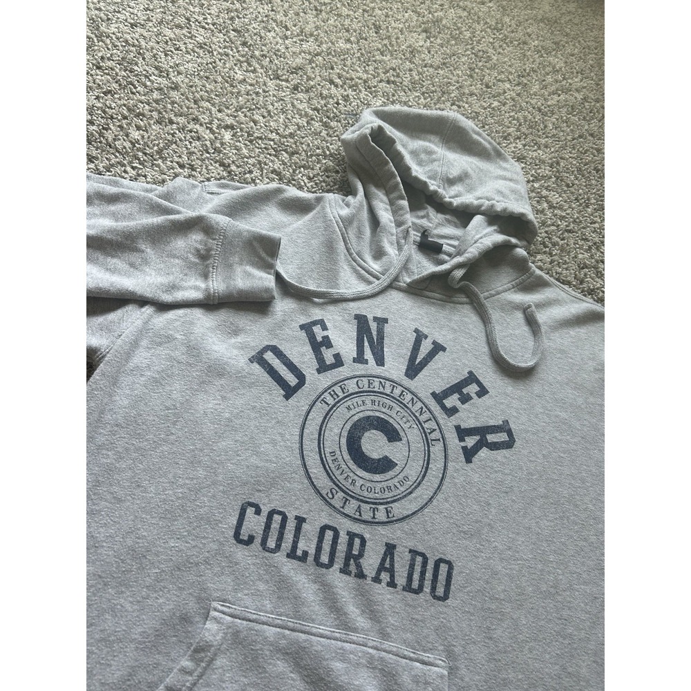Men's Gray Denver Colorado Long Sleeve Hoodie Size Large